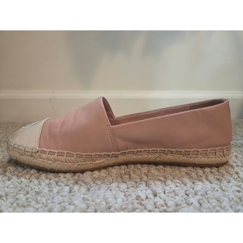 Tory Burch Women Leather Espadrille Flats Pink Cream Logo Cap Toe Slip On Size 6 - Picture 6 of 9